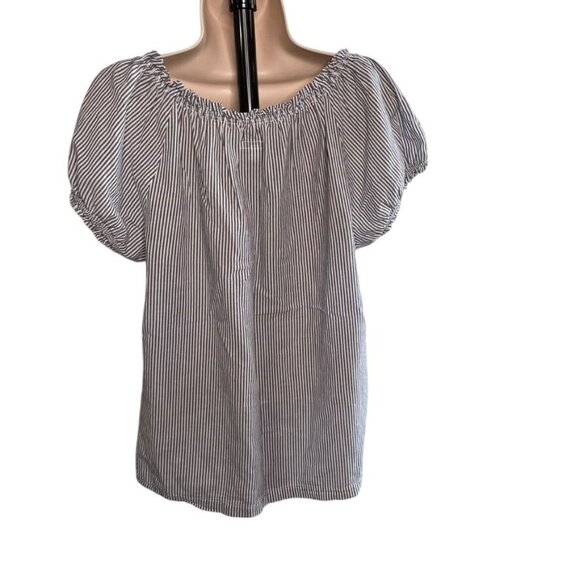 Womens Gap Peasant Blouse Gray White Strips Top Size M C - Picture 6 of 8